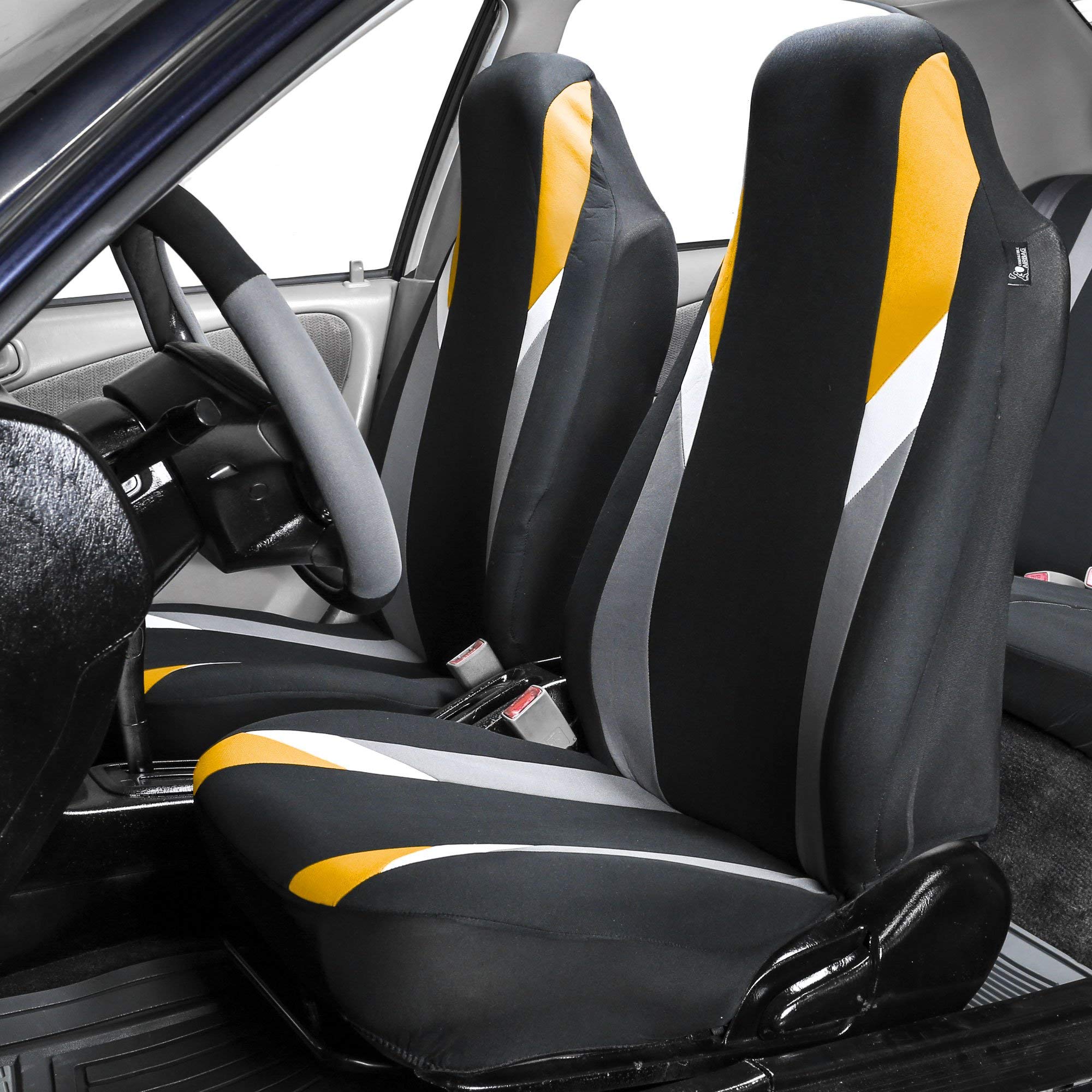 FH Group Automotive Rear Seat Covers Split Bench Seat Cover for SUV, Sedan Full Airbag Compatible Set Yellow Seat Cover Universal Supreme Modernistic Fit, 1-Piece Front Car Seat Protector Covers