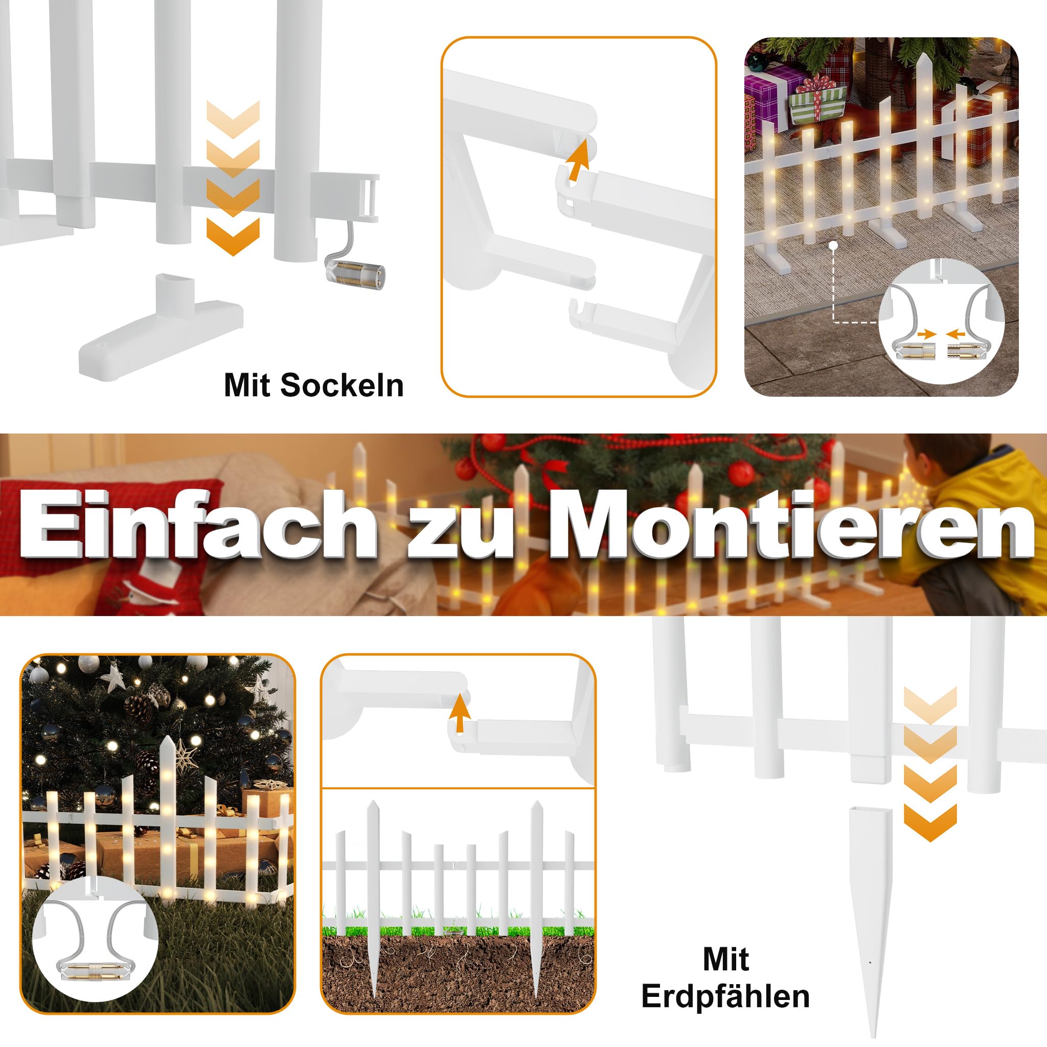 XMTECH LED Weihnachtsbaum Zaun - 1,75m Mit 8 Lichtmoden Warmweiß