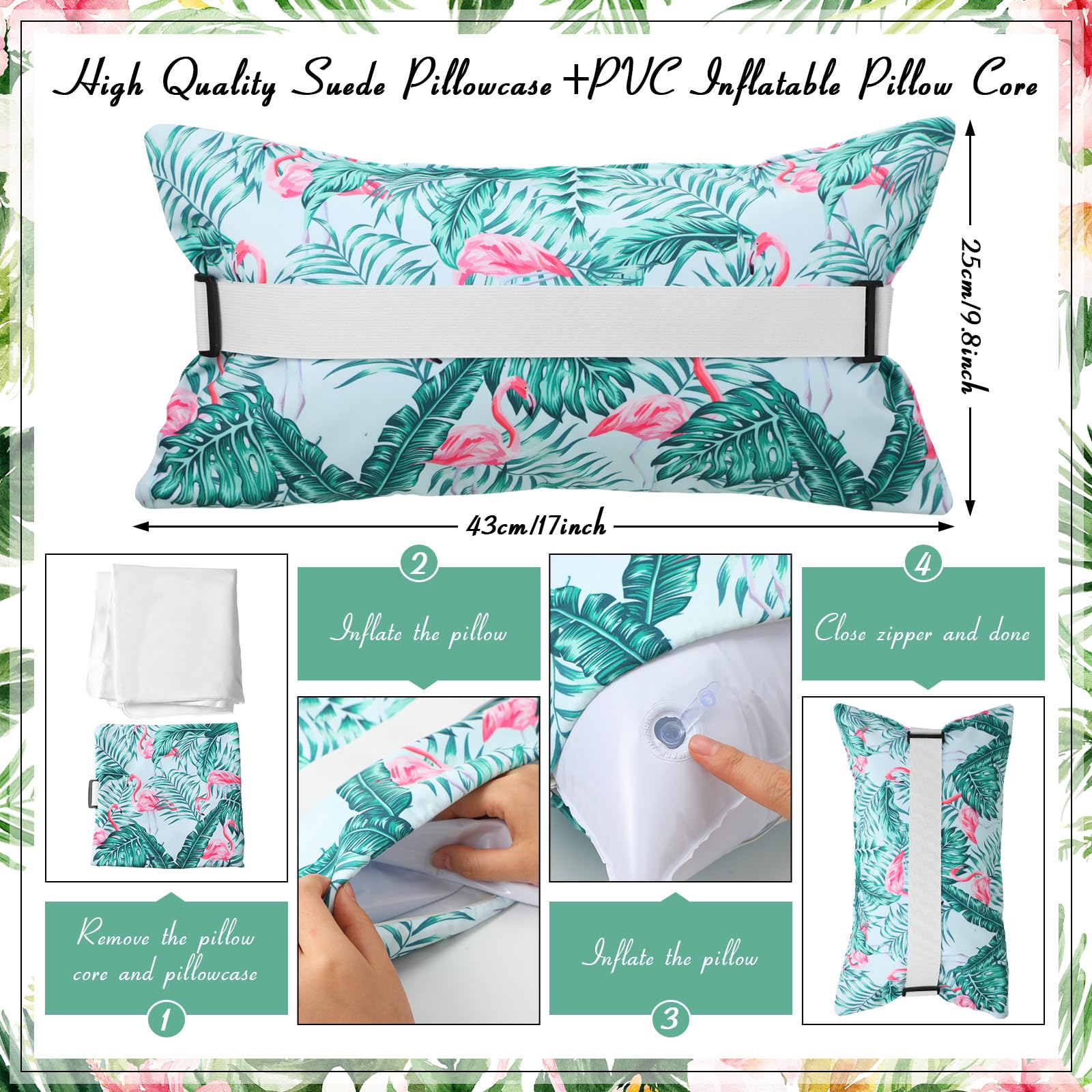 Lot De 4 Oreiller Gonflable Floqué,Coussin Gonflable 30x47cm De Plage Ultra Legers Resistants A Leauoreiller Camping Portatifexterieurbureaulongs Trajets 88804157