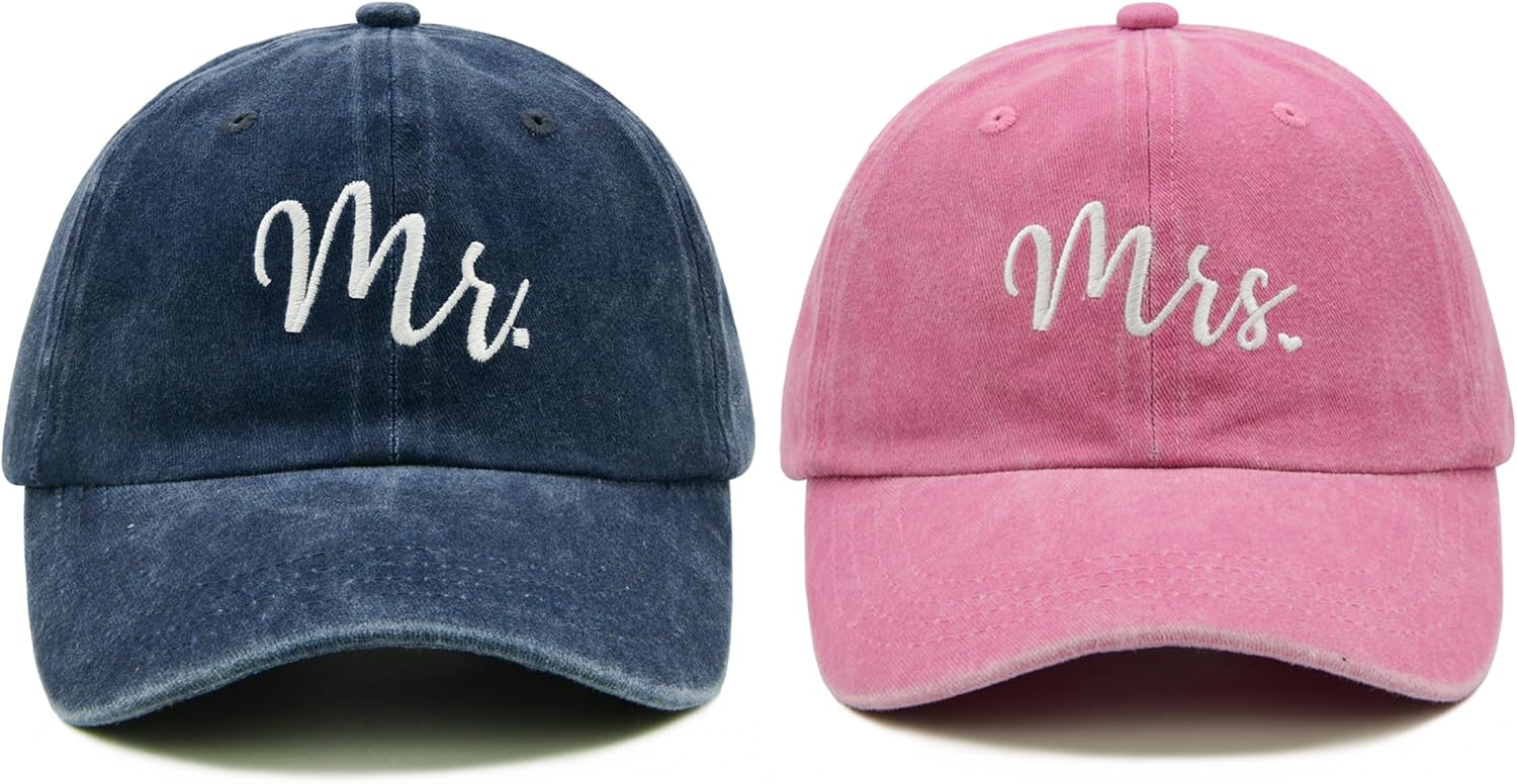 Wodeal Mr and Mrs Hats, Newlywed Honeymoon Wedding Gifts, Adjustable Cotton Embroidered Baseball Hat Couples Set