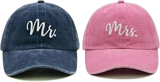 Mr and Mrs Hats, Newlywed Honeymoon Wedding Gifts, Adjustable Cotton Embroidered Baseball Hat Couples Set