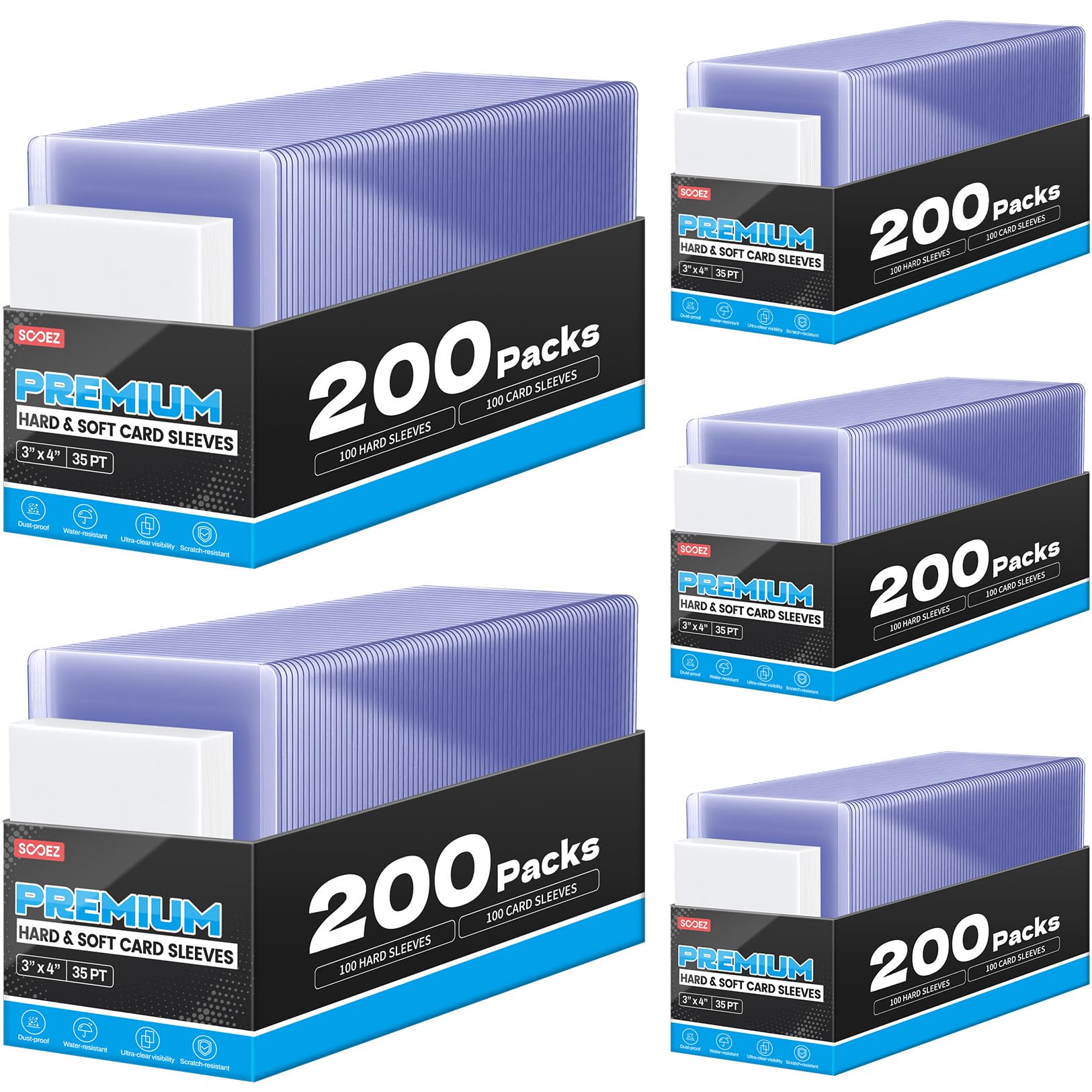 Sooez 500 Soft Card Sleeves &amp; 500 Hard Plastic Card Holder, 35PT, 3" x 4"
