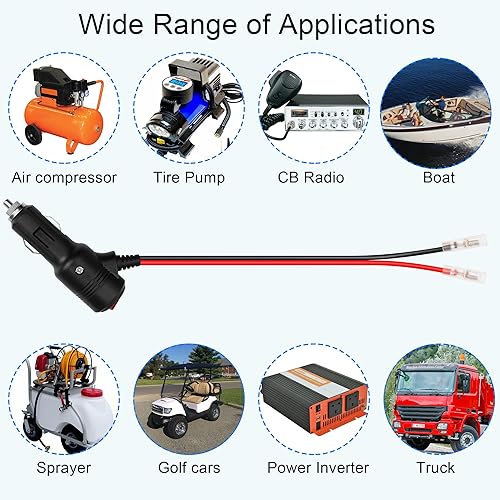 Miniatura 7 de GELRHONR Enchufe macho de repuesto para encendedor de cigarrillos de 12 voltios con cables y luz LED, cable de extensión de encendedor de