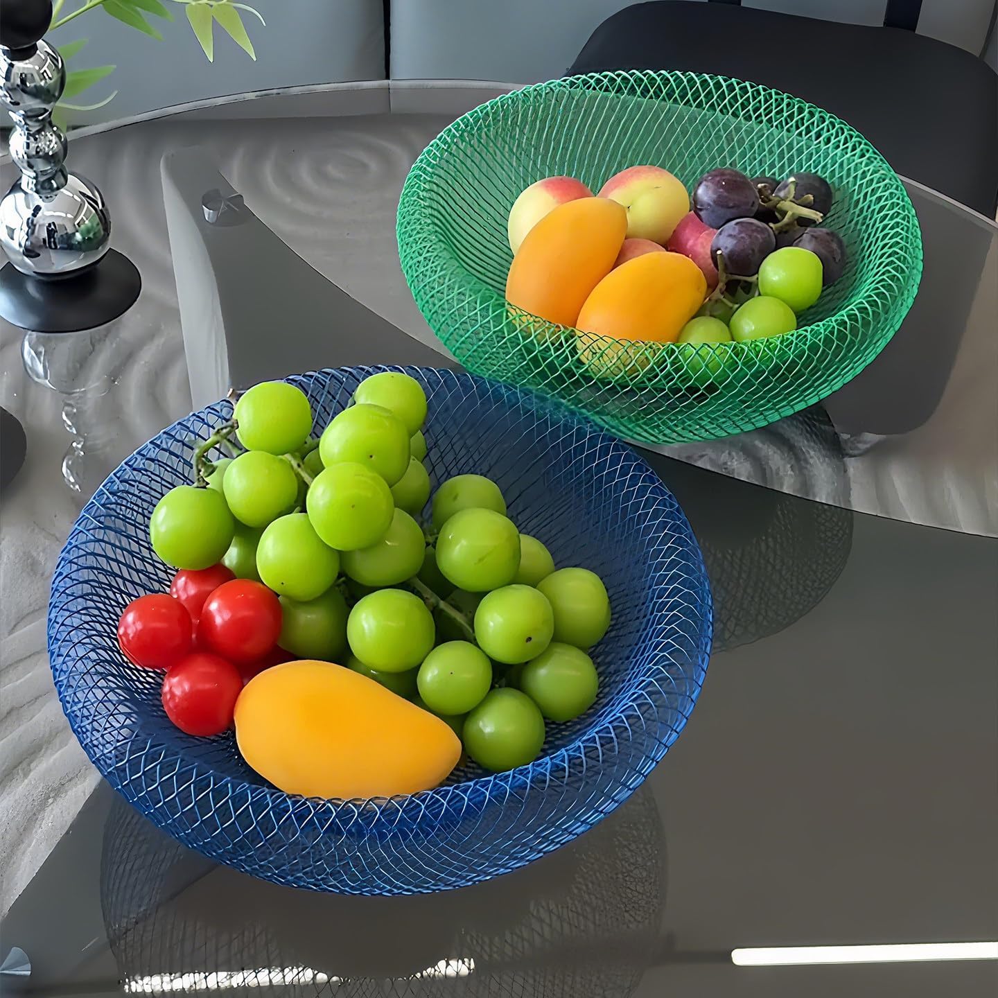 Nest Fruit Bowl with Drainer - Modern Home Decor, Creative Fruit Basket for Kitchen Counter, Dining Table, Living Room Coffee Table - Stylish Ins Aesthetic Storage & Display (Blue)