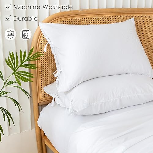 Miniatura 4 de COTTEBED Juego de sábanas ultrasuaves de tamaño matrimonial, juego de ropa de cama matrimonial de polialgodón lavado de aspecto vintage relajado,