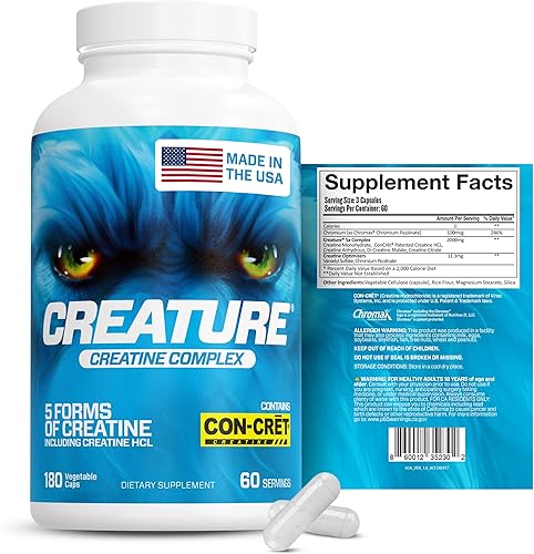 Miniatura 3 de CREATURE Creatine Complex - Cápsulas de monohidrato de creatina con 5 tipos de creatina, incluyendo Con-Crt creatina HCL, promueve los músculos, la