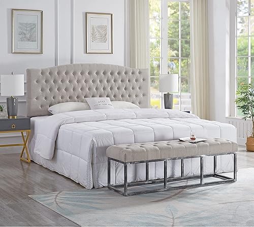 Miniatura 7 de 24 KF  Cabecero tapizado, copetudo, con relleno y botones y banco largo acolchado