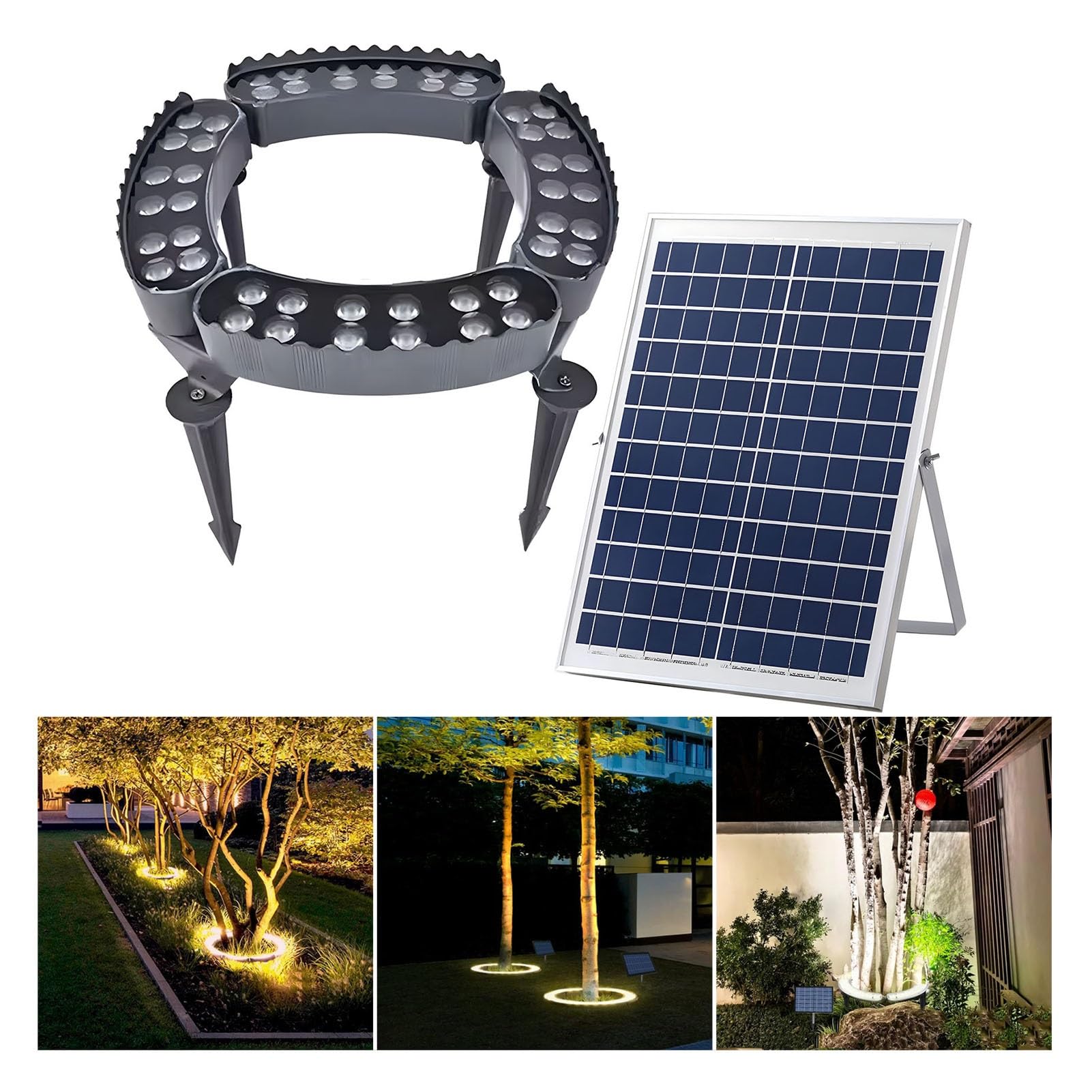 Lampes solaires de jardin éclairage annulaire extérieur blanc chaud x4