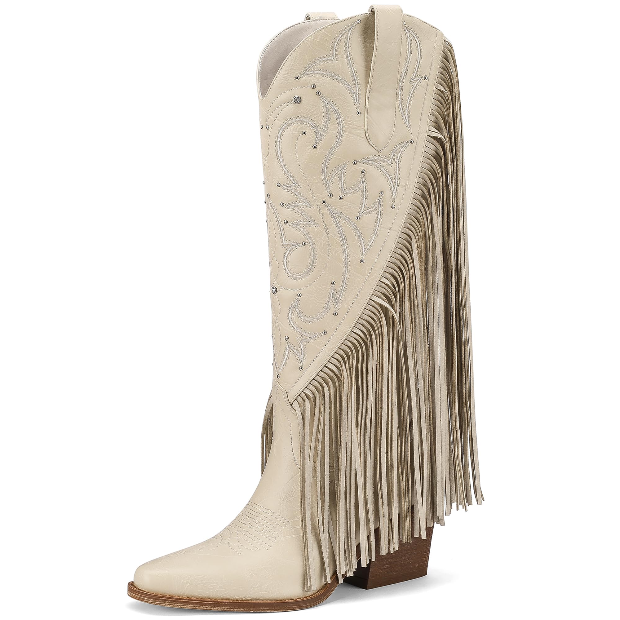 Fringe Cowboy Boots for Women Wide Calf Cowgirl Boot Embroidered Western Square Toe 2 76 Chunky Heel with