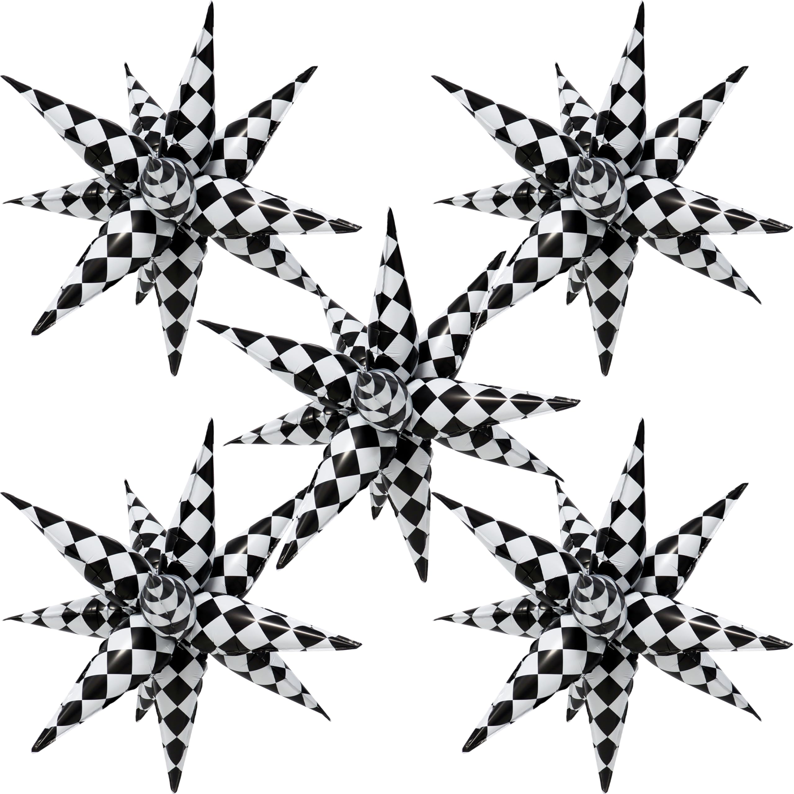 60 Pcs Black White Star Balloons 26 inch Checkered Explosion Star Balloon Foil Point Spike Balloons for Racing Theme Birthday Happy Dude Party