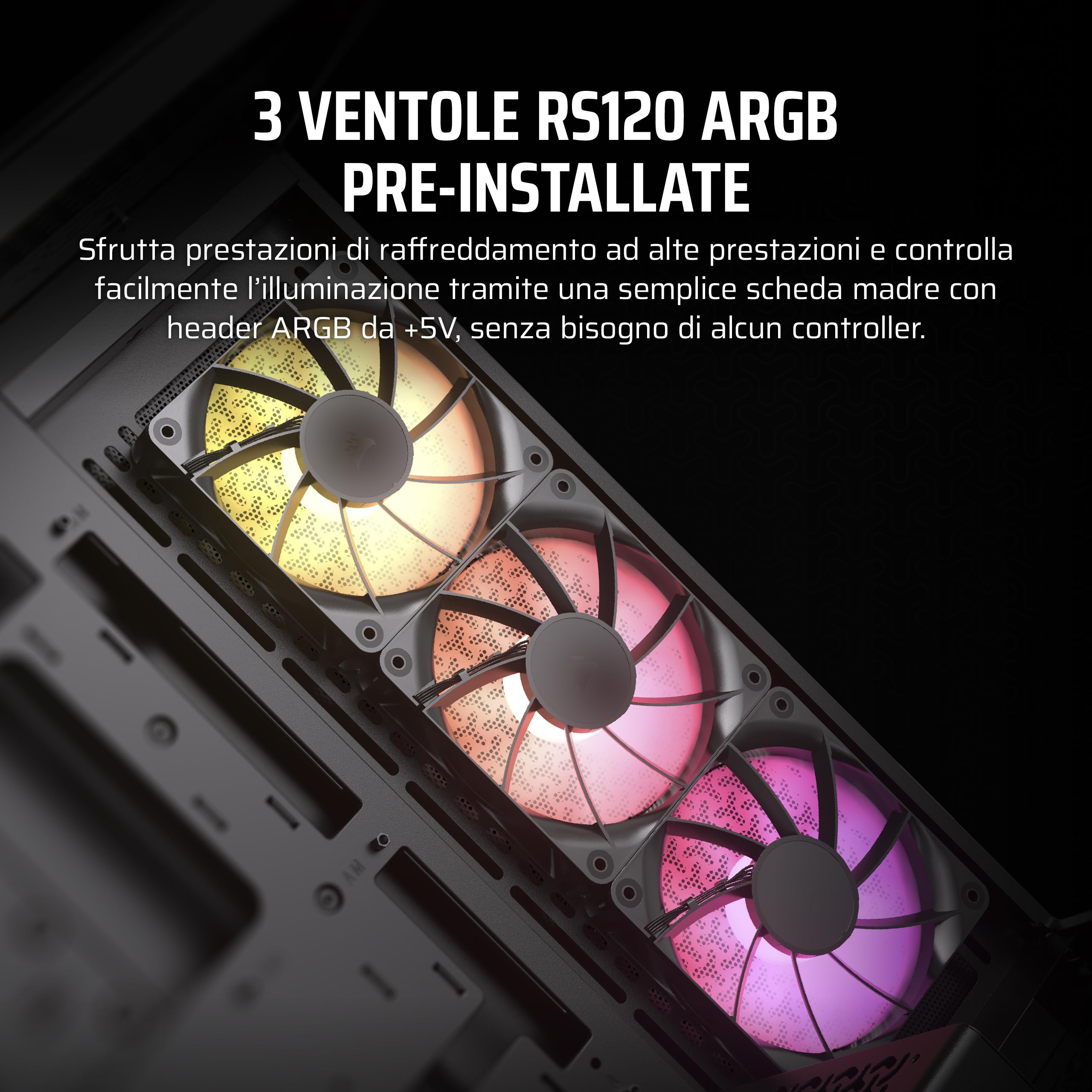 CORSAIR 3500X ARGB Mid-Tower ATX Case per PC - Vetro Panoramico Temperato - Compatibile con Scheda Madre a Connessione Inversa - 3x Ventole CORSAIR RS120 ARGB Incluse - Nero