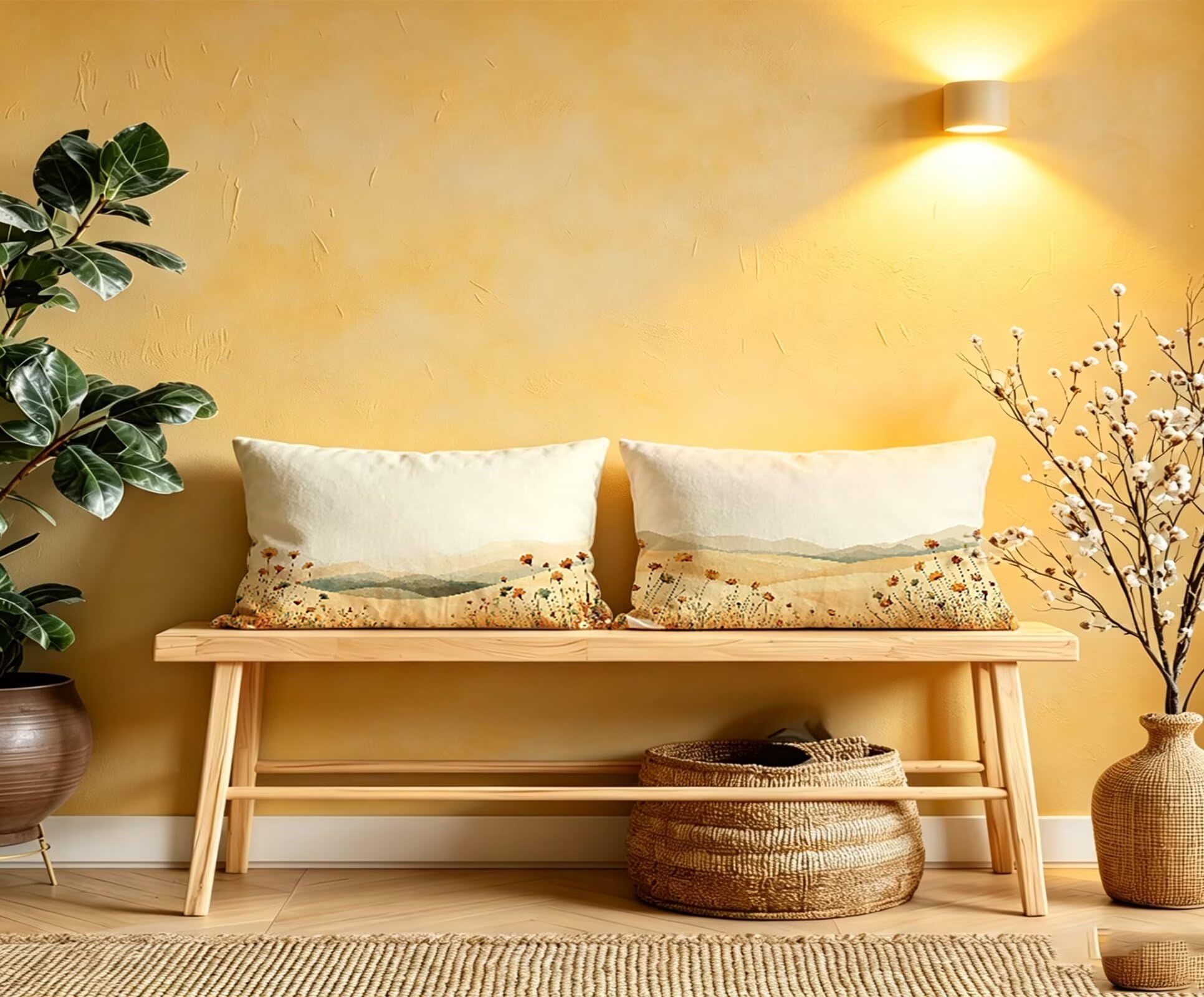 Orange Farbe Kissenbezug 60x80 Blume Kopfkissenbezug 2er Set,Wohnaccessoires & Deko,Weich und Atmungsaktiv Samt Stoff mit Verstecktem Reißverschluss für Bett Sofa Kissen Dekokissen-85683