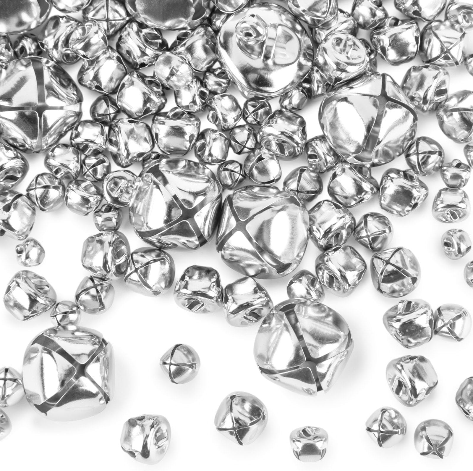 VGOODALL 250PCS Jingle Bells Bulk, Assorted Sizes Craft Bells for Crafts DIY Projects Home Decor, Silver