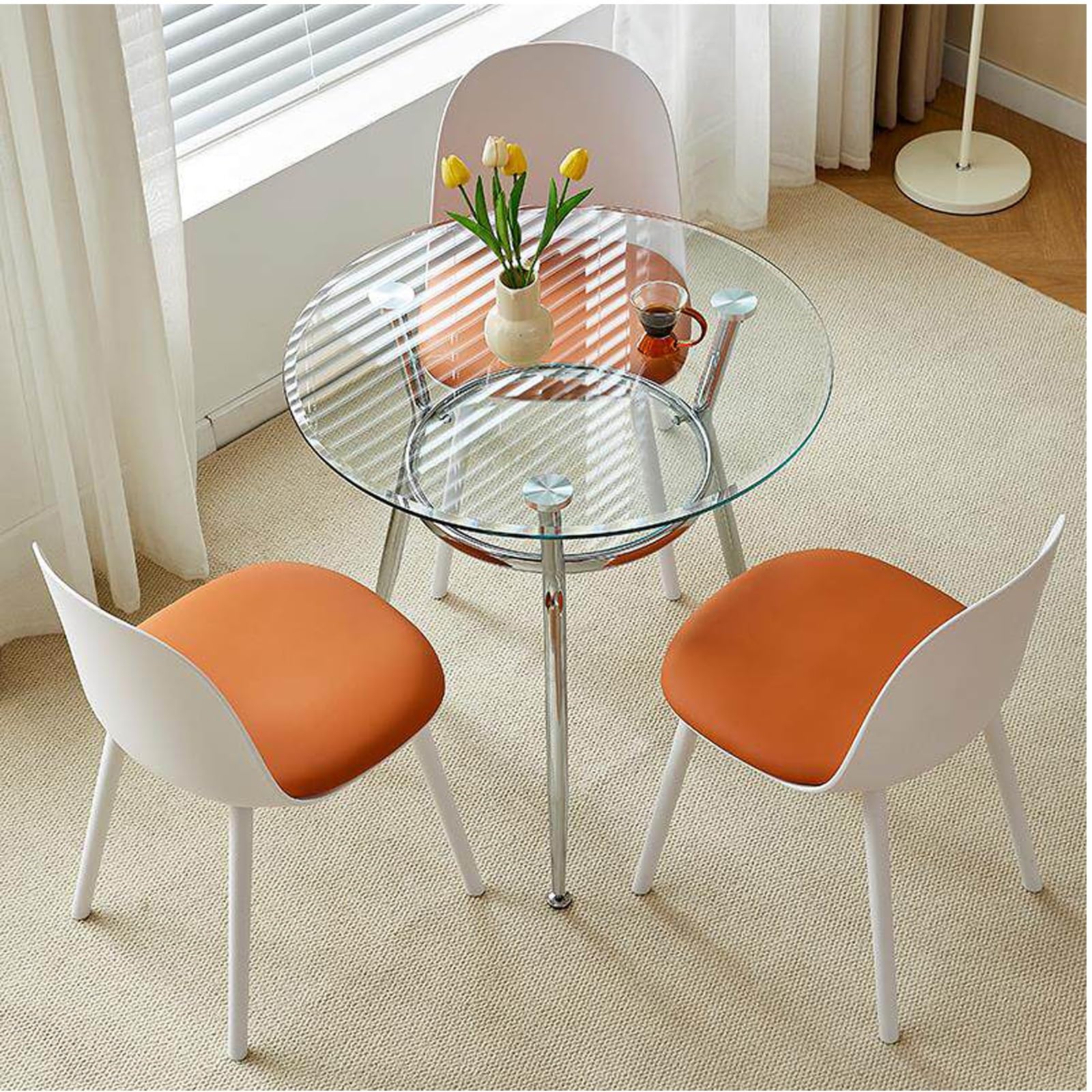 Szklany blat, okrągły szklany blat, polerowana płaska krawędź hartowana, ścięta polerowana krawędź, do stołu w jadalni, patio, (38 cm (15 cali)