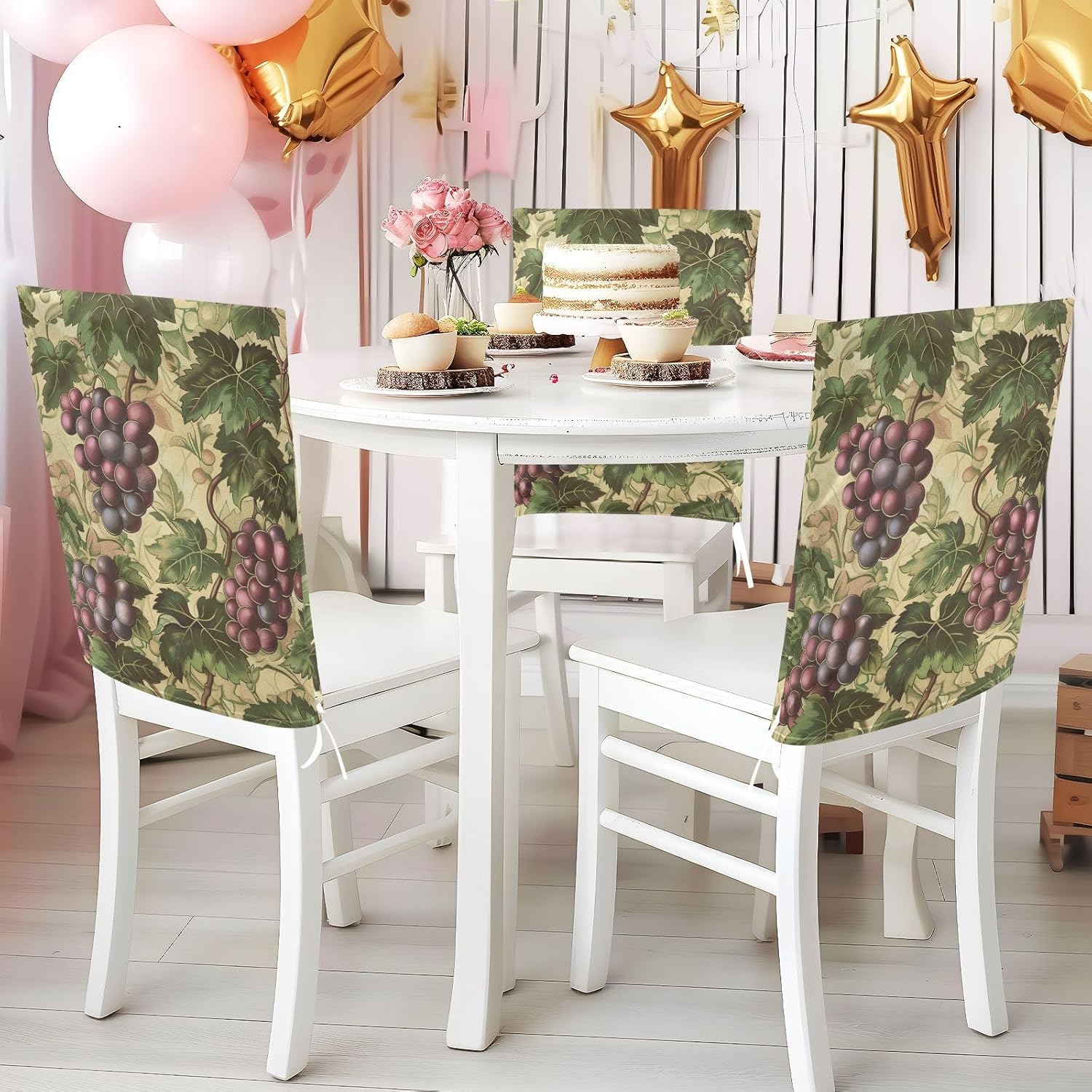 ALAZA Vintage Style Grapes Chair Back Cover Set of 6, Washable Reusable Removable Chair Slipcovers Decorative Chair Cover for Home Kitchen Wedding Party
