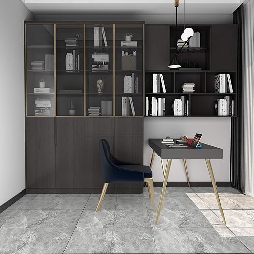 Miniatura 3 de VEELIKE Azulejos de vinilo para despegar y pegar de 12 x 12 pulgadas, color gris oscuro, azulejos de piso de mármol gris oscuro para despegar