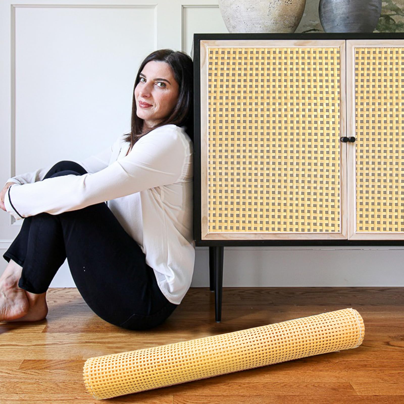 ALLINKIT 40 x 200cm Quadrat Wiener Geflecht,Wiener Geflecht Meterware,Cane Webbing Rattan Roll,Wiener Geflecht Flechtmatten for Rattan Craftsmen,PE Rattan Geflecht für DIY Möbeldekoration
