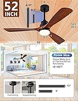 Vista 86 de 42 Inch Low Profile Ceiling Fans with Lights and Remote, Flush Mount Ceiling Fan with Lights, 3 Blades Solid Wood Dimmable Walnut Easy Installation