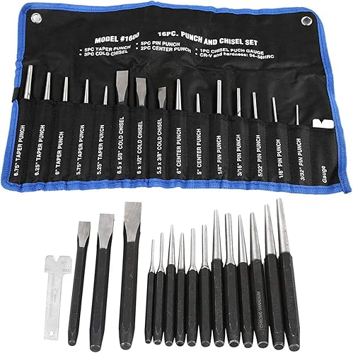 Miniatura 2 de Mechanics Herramienta de perforación de cincel, 16 piezas de marcas de dimensión, punzones mecánicos de acero resistente, juego de cincel, pin