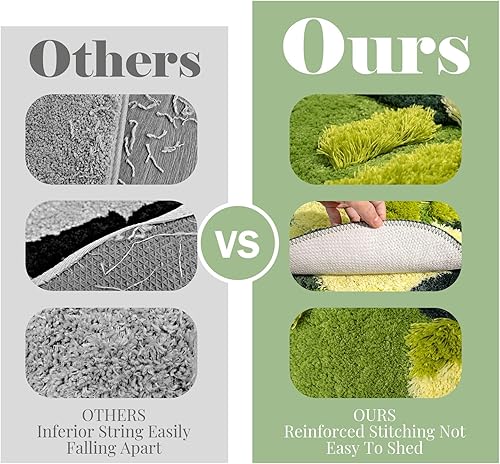 Miniatura 4 de Alfombra de baño de musgo de 24 x 48 pulgadas, color verde, larga, antideslizante, divertida, bonita, con hojas 3D, alfombra de baño grande para