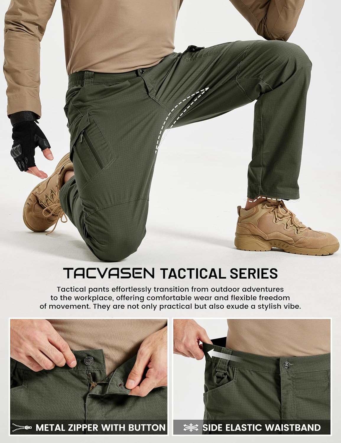 TACVASEN Men's Tactical Pants 9 Pockets Cargo Hiking Pants Lightweight Work Pants for Men Construction Water Resistant - Image 5