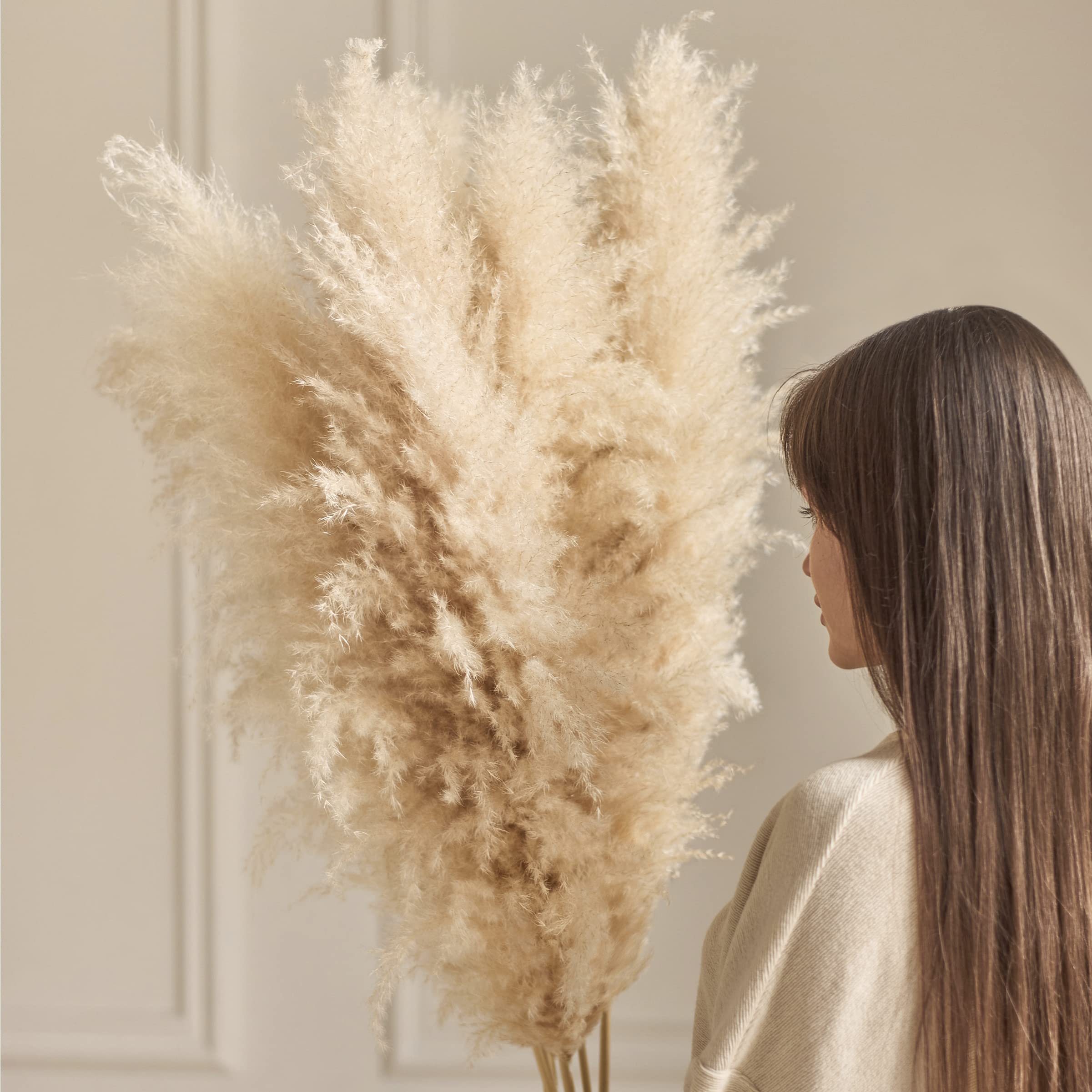 Dried Pampas Grass Decor Tall — 6 pcs Tall Pampas Grass for Floor Vase 48" — Boho Home Decor Bouquet — Natural Pompas Grass Decor — Fluffy Pampas Grass Bouquet — Large Pampas Grass