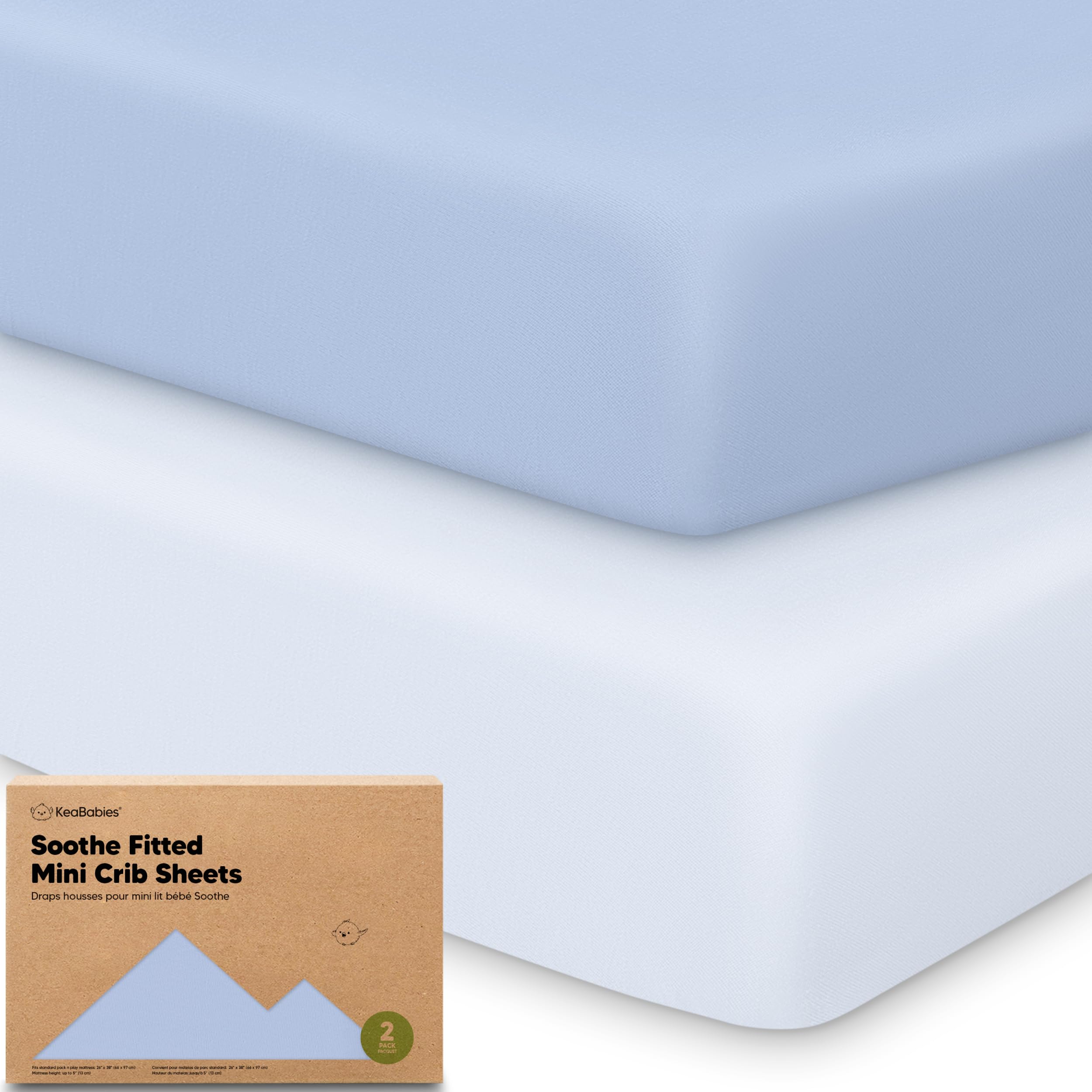 2pk Mini Crib Sheets Fitted 38x26 Pack N Play Mattress Sheet (Blue Flax)