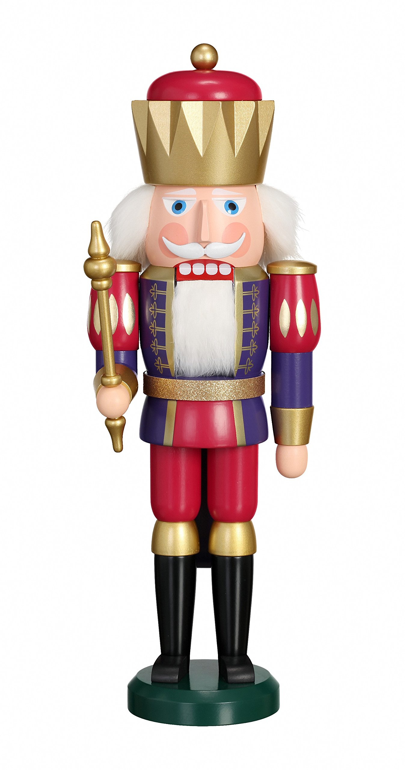 Seiffener VolkskunstNutcracker King Exclusive 40 cm Tall Wooden Figure Original Ore Mountain Art Gold Indigo Raspberry