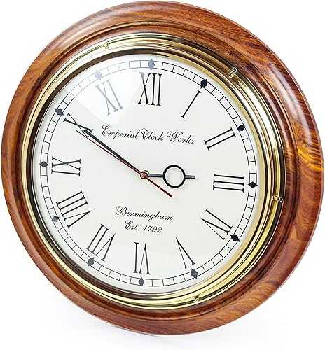 Miniatura 3 de Nagina International Reloj de pared náutico de latón con números romanos en base de palisandro premium  Regalos y decoración hechos a mano (16