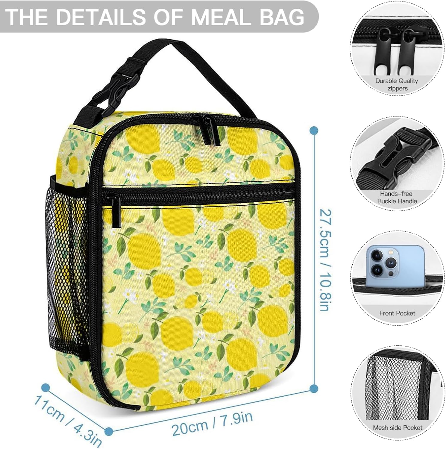 Colorful Multi Pocket Backpack Set School Bookbag with Lunch Bag Lightweight Pencil Case Pouch Bag (Lemon, One Size)