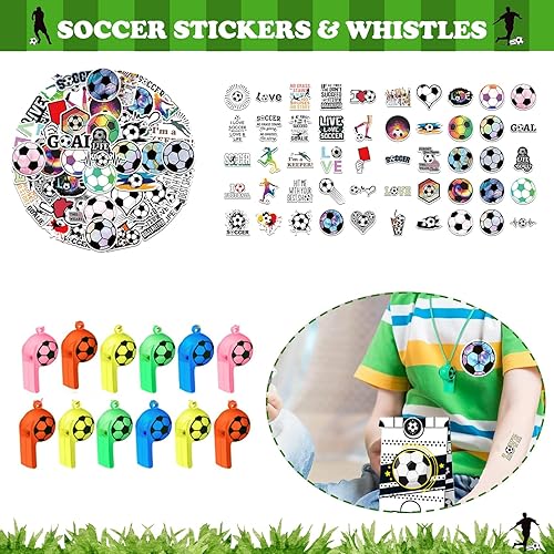Miniatura 5 de Recuerdos de fiesta de fútbol para niños, juguete deportivo de fútbol verde, regalo de fiesta de cumpleaños, bolsa de papel, silbato, pajilla,