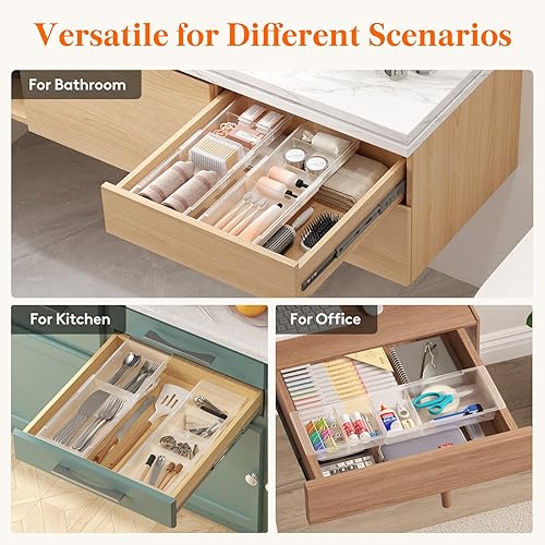 Miniatura 8 de Lifewit Bandejas organizadoras de cajones de maquillaje deslizantes con insertos, divisor extensible para cajones de escritorio, se adapta a cajones