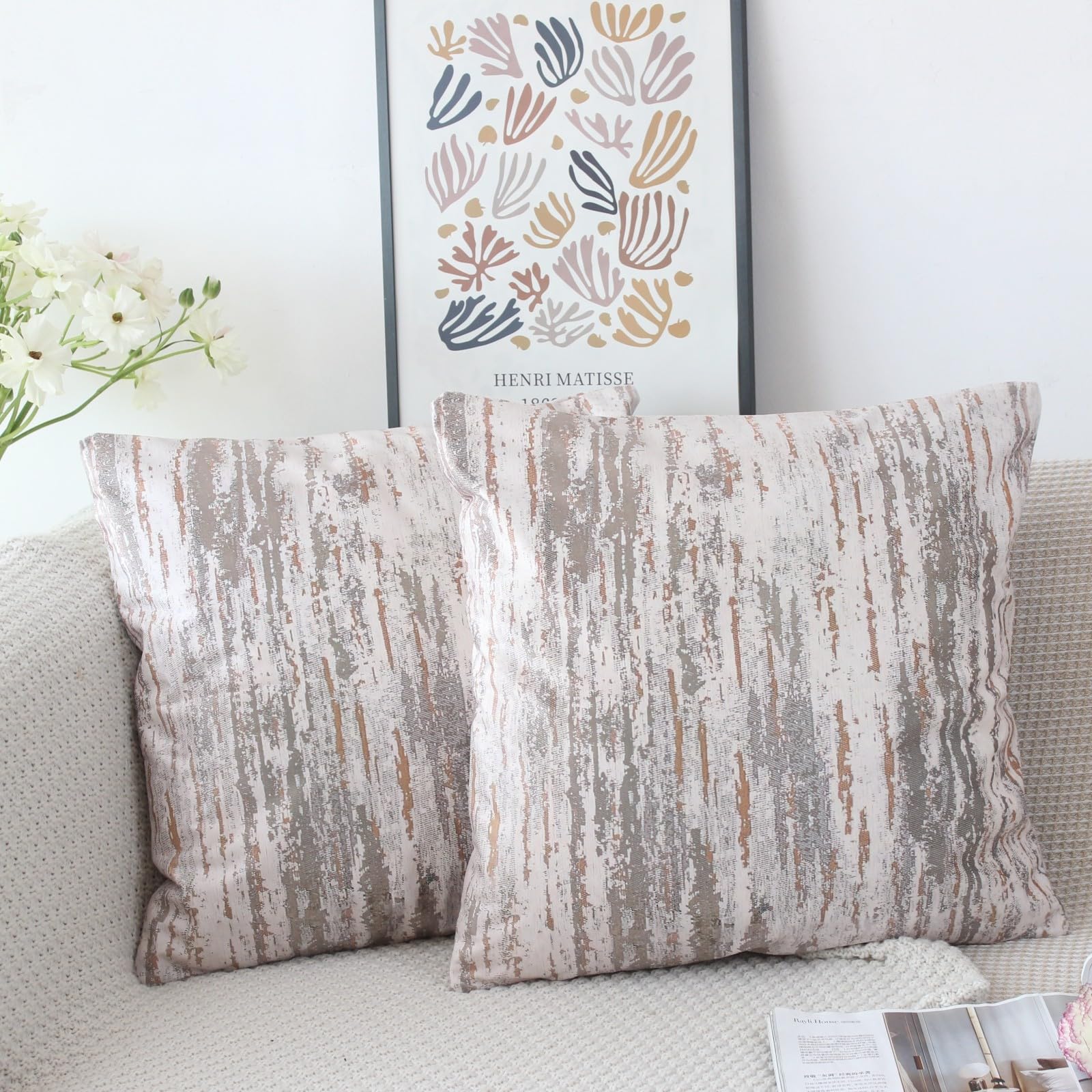 NIULAA Velvet Brown Cushion Covers 18x18 Double Sided Vintage Cushion Cover 45cm x 45cm Set of 2 Soft Neutral Abstract Pillow Cases 45 x 45 for Sofa Living Room Bedroom