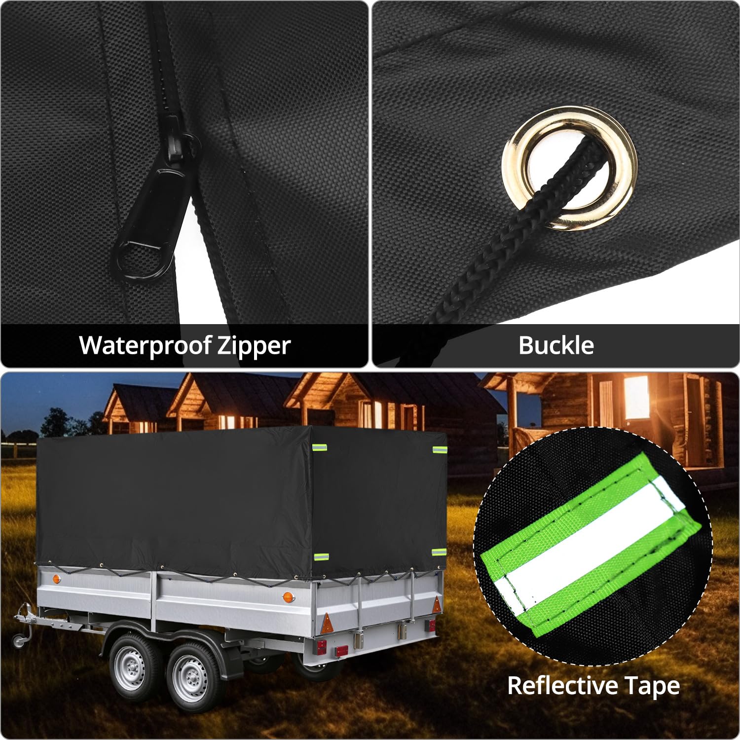 QWORK® Lona per Remolque Plana con Cuerda de Lona 210x114x90 cm, Material de PVC 420D,para Remolque de automóvil 750 kg (Negro)