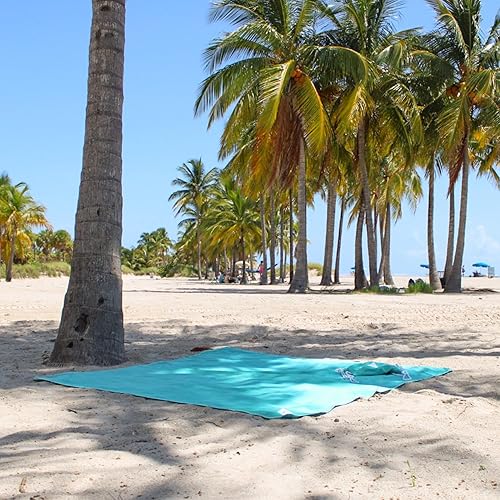 Miniatura 7 de Manta de playa de microfibra de felpa, tapete de playa extra grande para 1-4 personas, a prueba de arena, resistente al viento, agujero para