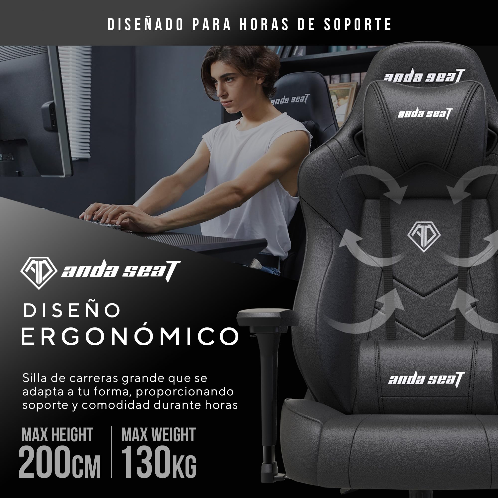 Anda Seat Dark Demon Dragon Grande Silla Gaming, Comoda Silla Racing Gamer Adulto para Trabajo/Oficina/Estudio/Gaming, Sillas Ergonomicas para Ordenador, Ergonomic Office Desk Chair - Negra Grande