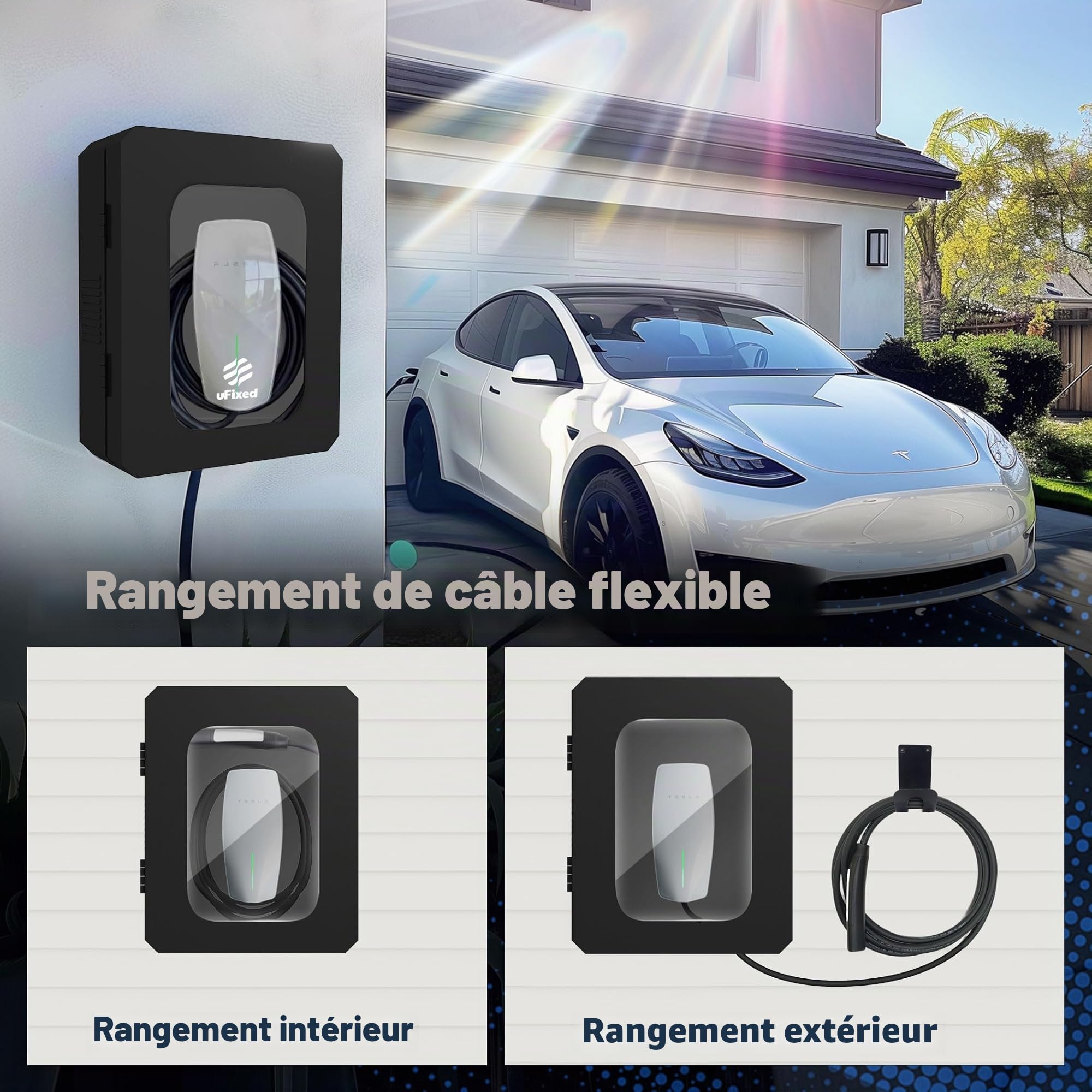 Boîtier Super Charge Tesla Armoire Wallbox Borne de Recharge Tesla Protection Contre les Intempéries, Anticorrosion, Visible, Durable, Noir
