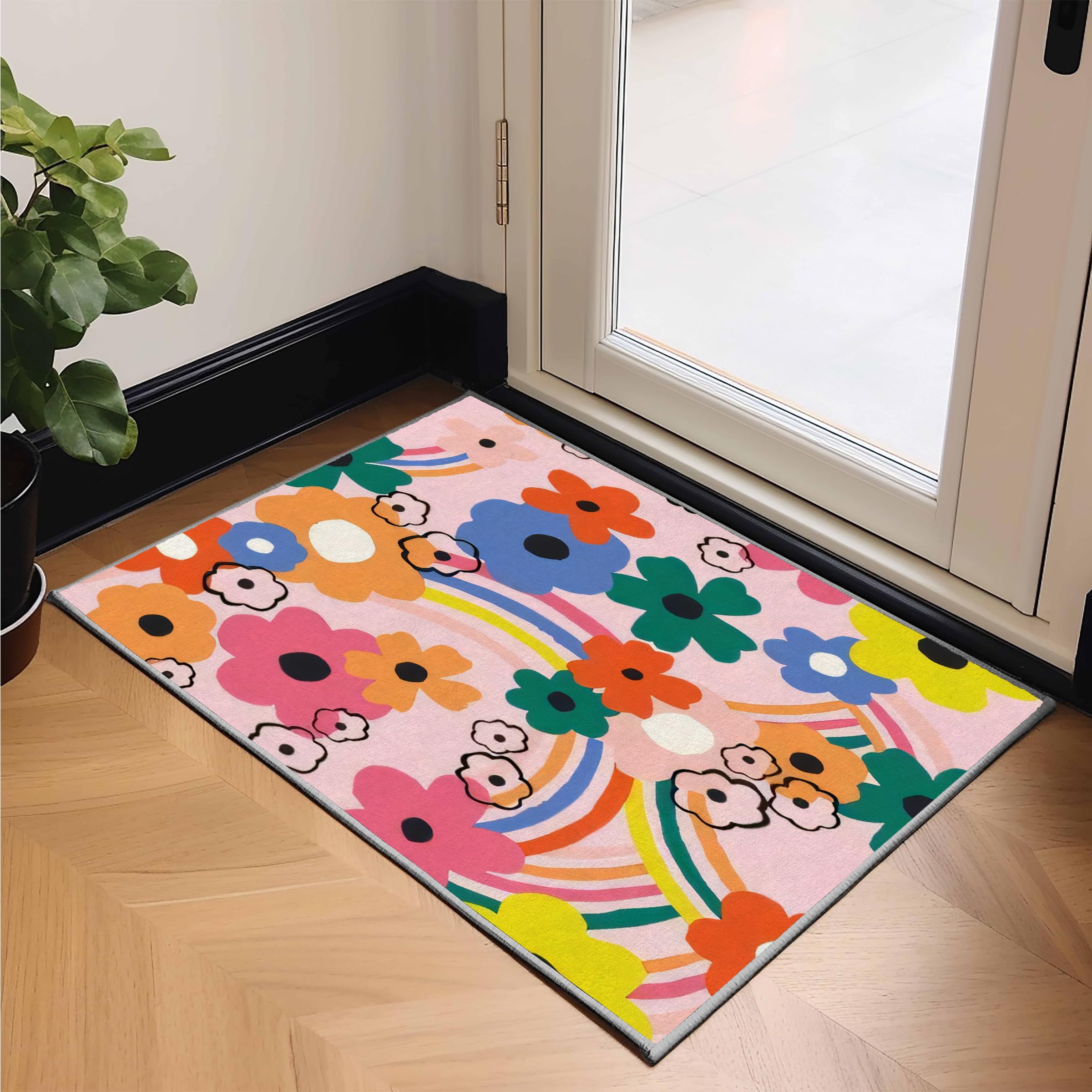 Flower Floor Mat / Rainbow × Ecru beige お花フロアマット お花
