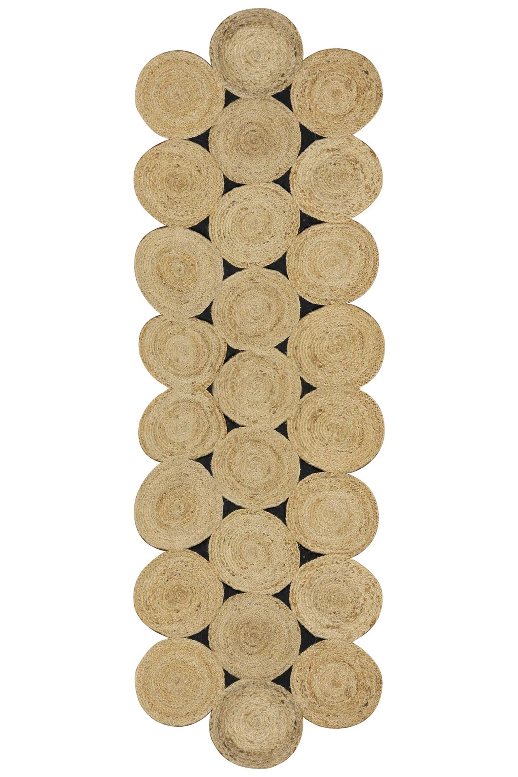 Tapis tressé main beige 10,2x2,4m géométrique intérieur et extérieur pour salon