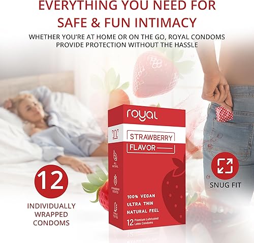 Miniatura 4 de Royal Preservativos de látex natural ultrafinos con sabor a fresa, lubricado de alta calidad, látex fuerte, no tóxico, orgánico, vegano, delgado,