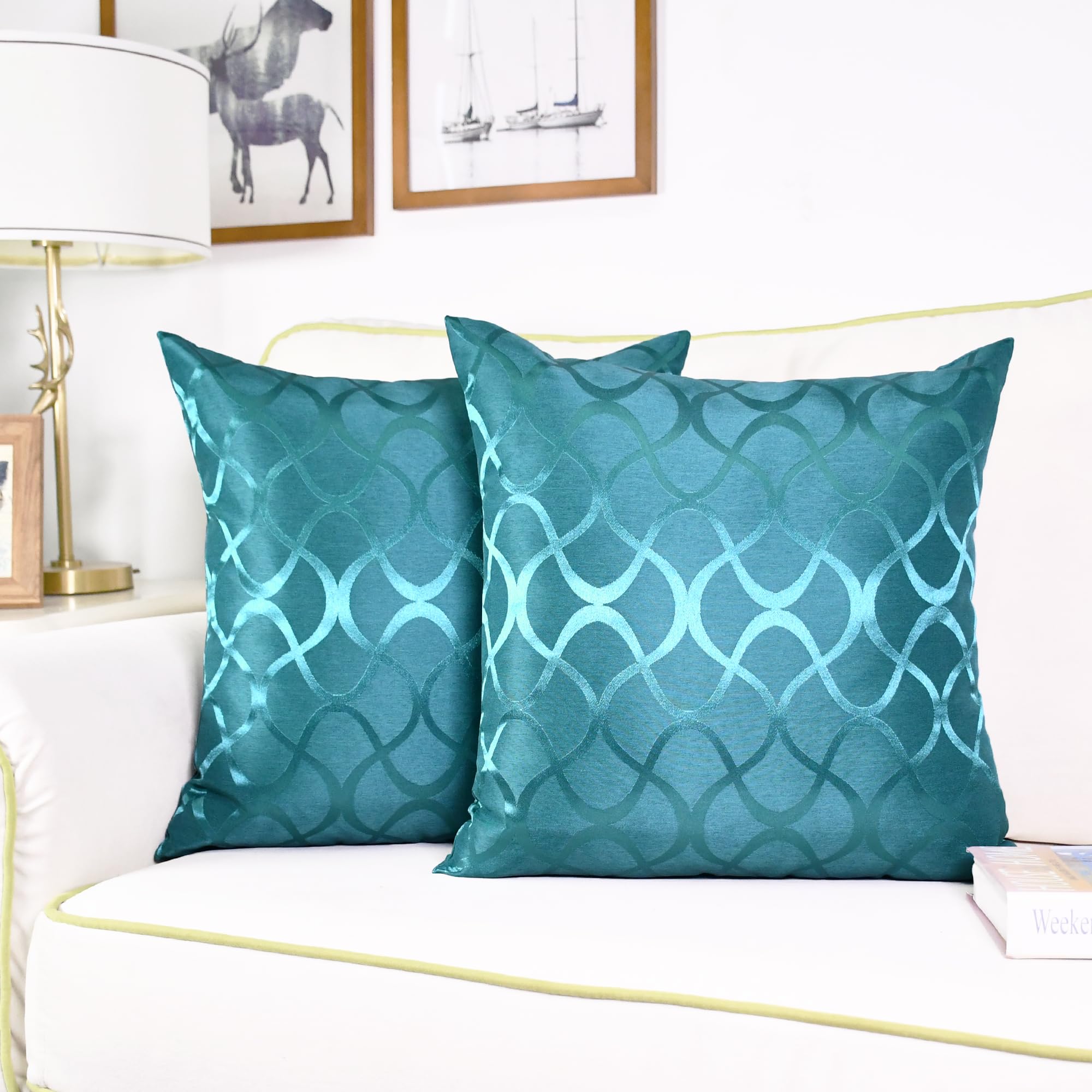 CaliTime 2 Federe Per Cuscini 40x40 Cm, Morbide E Setose, Con Cerchi Geometrici A Contrasto, Per Divano E Letto, Blu Lago - 2