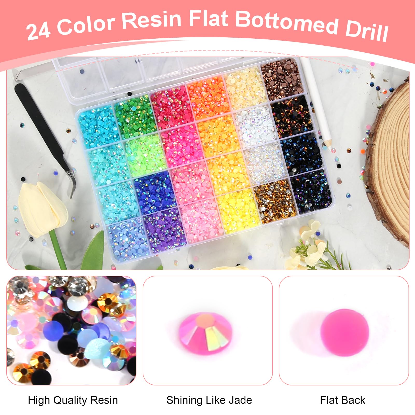 12000 sztuk kamieni strasu do paznokci 4 mm Nail Art kamienie stras, płaskie kamienie szlachetne, okrągłe błyszczące kamienie z pęsetą i punktami, kamienie do paznokci, do majsterkowania, rękodzieła