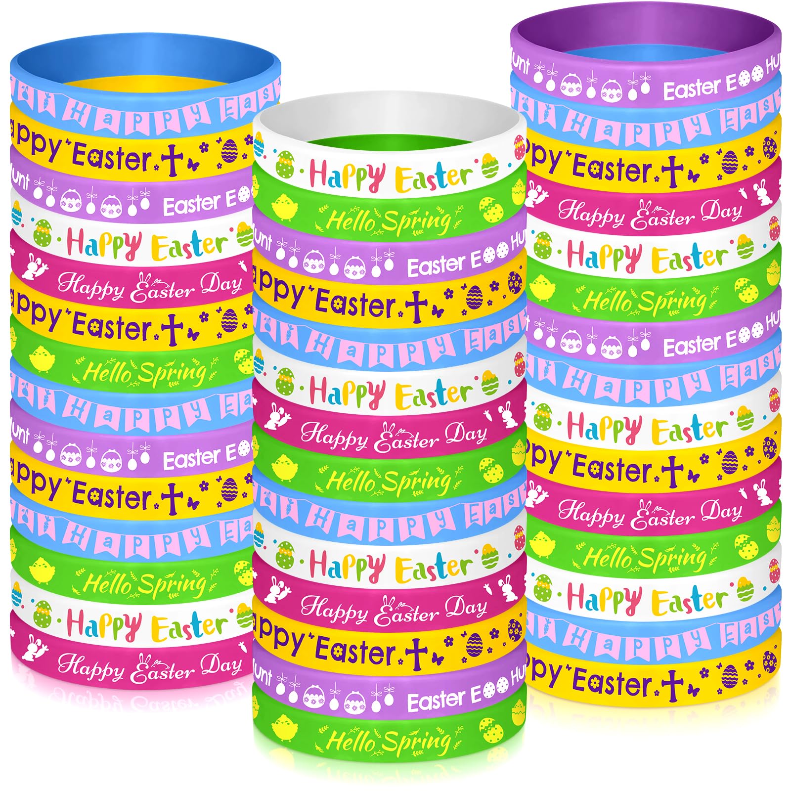NEBURORA 72 Pcs Easter Rubber Bracelets Bunny Rabbit Egg Chick Flower Carrot Silicone Wristbands for Spring Happy Easter Party Favors Baskets Stuffers Egg Fillers — image 1