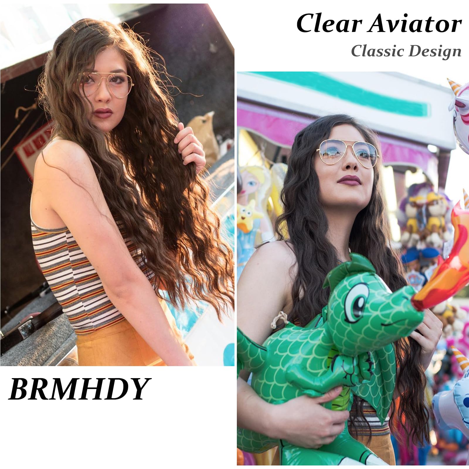 BRMHDY Classic Aviator Glasses for Women Men Retro Metal Frame Clear Lens Non-prescription Eyeglasses, 58mm (Gold/Clear)