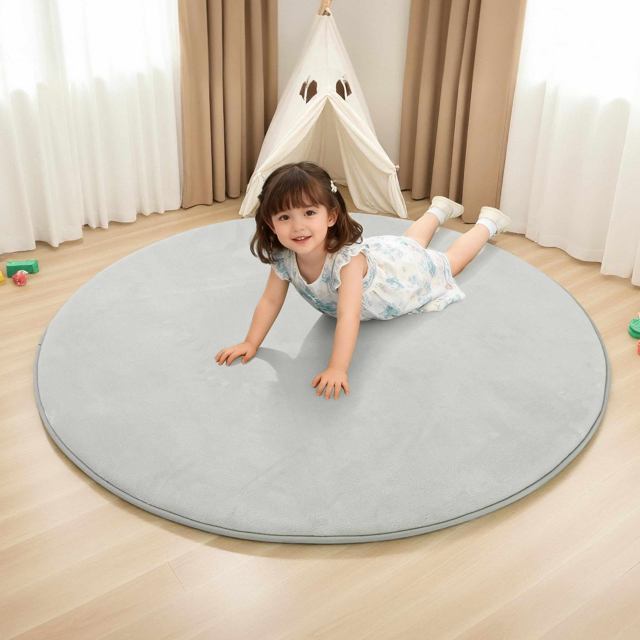 BYBYME 3cm Thick Baby Play Mat for Floor diameter 120cm Foldable Playpen Mat with Non-Slip Backing for Infant Kids and Toddler Crawling