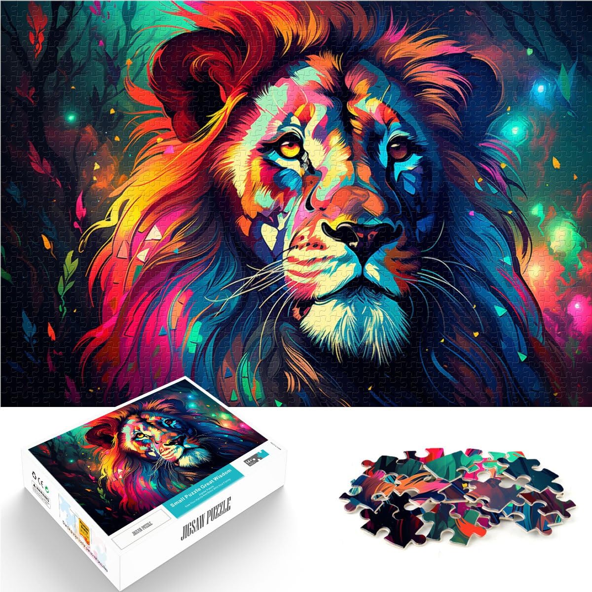 Puzzle da 2000 pezzi per adulti leone neon cartone animato puzzle 70 x 100 cm con pezzi completamente ad incastro a forma casuale