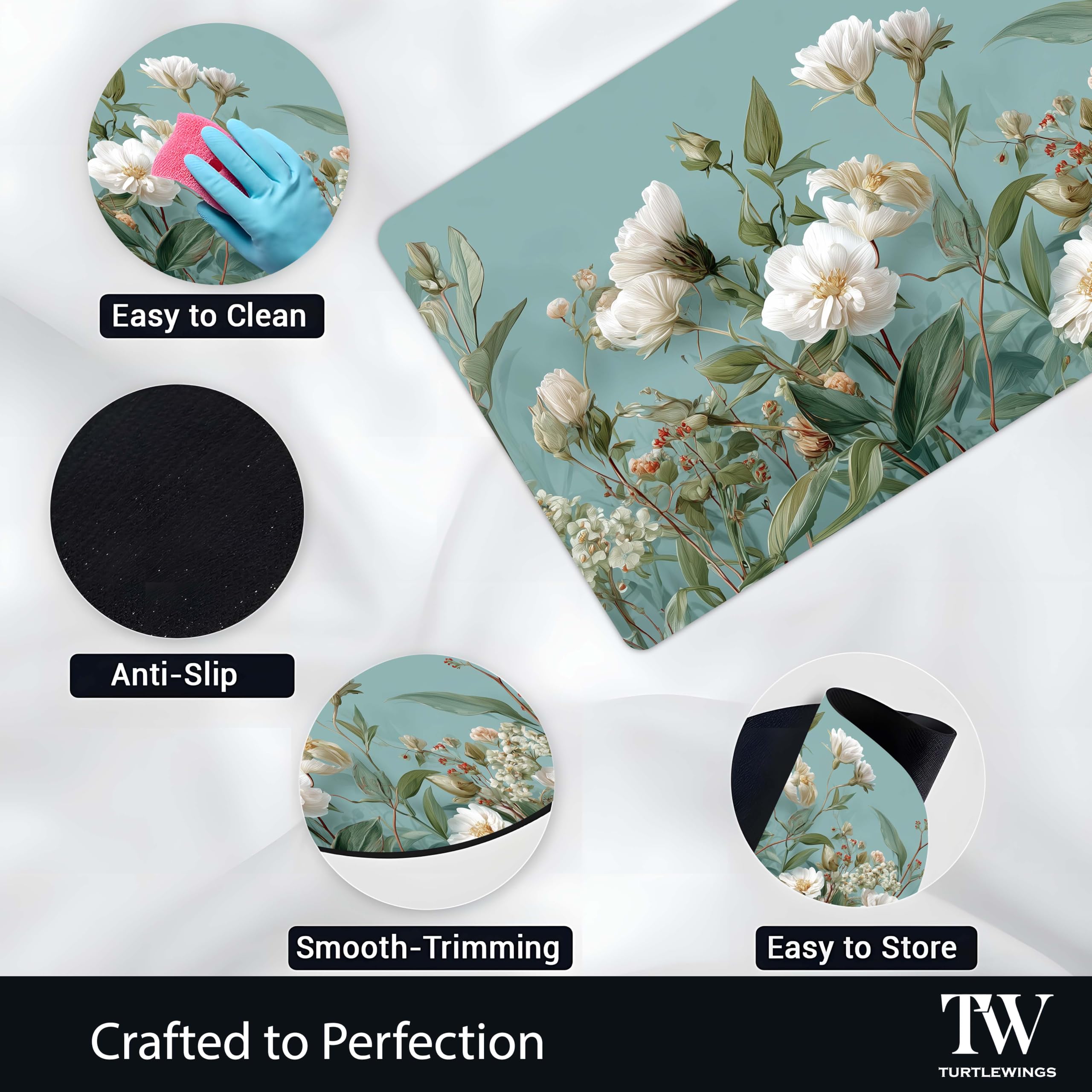 Galicha Bath Mat - Quick Dry Floral Blue -7