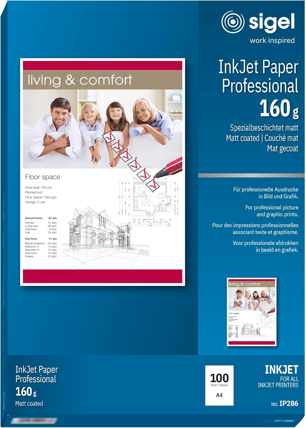 Sigel IP286 InkJet Paper, coated, matt, 108.1 lbs, A4, 100 sheets