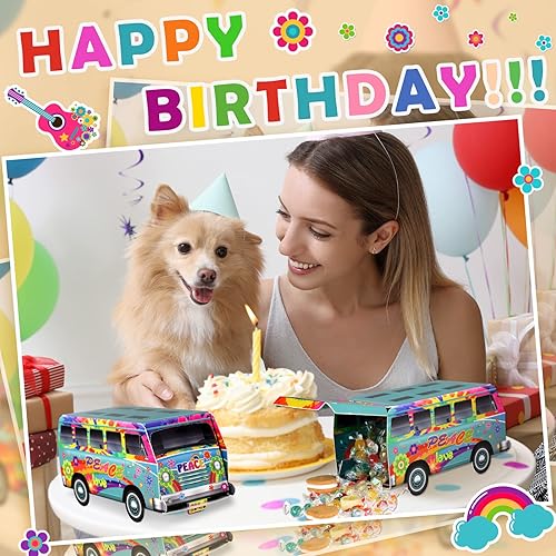 Miniatura 6 de Eersida 3 piezas de decoraciones geniales de los años 60, decoraciones de fiesta hippie de los años 60 y 70, autobús hippie, retro, golosinas, cajas