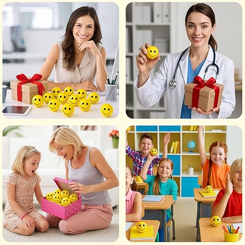 Miniatura 5 de LovesTown 12 bolas para apretar la cara, bolas de estrés facial de 2 pulgadas, bolas amarillas sonrientes, mini bolas de alivio del estrés para